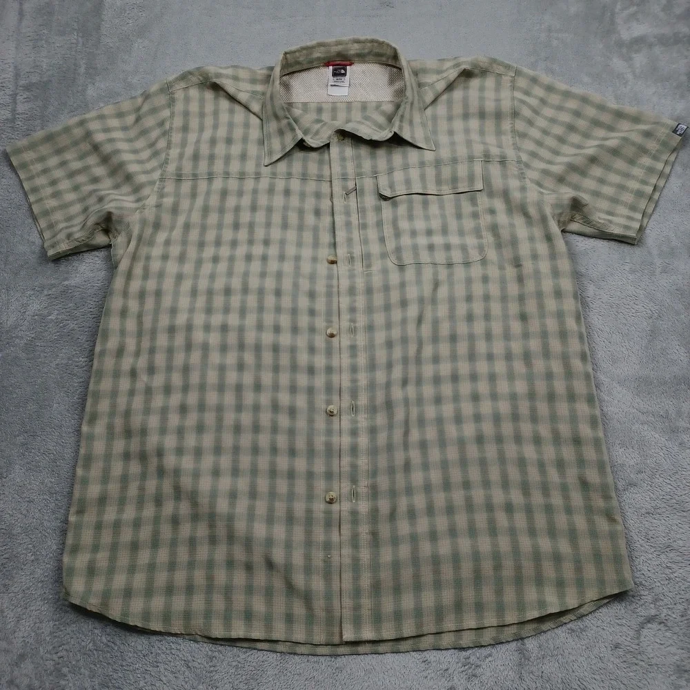North Face Shirt Mens XL Green Plaid Button Up Short Sleeve Casual